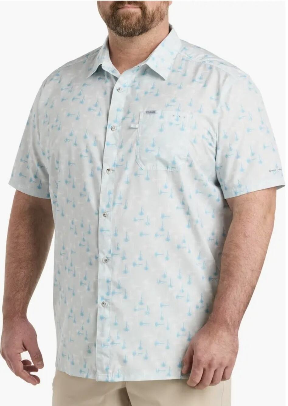 Columbia Shirt Mens 3X Blue Fly Fishing Print Summer Short Sleeve Button Up Omni